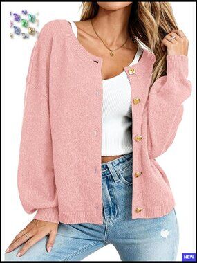 Oversized Cardigan Sweater Open Front Gold Buttons Long Sleeve Chic Fall